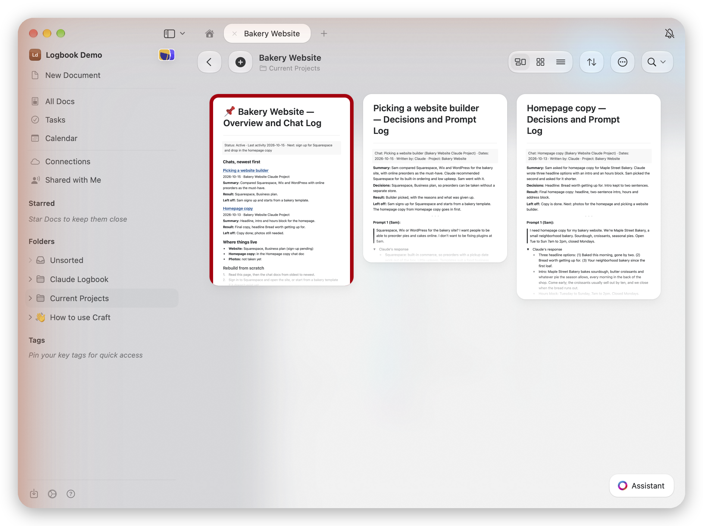 A Craft project folder with the red dashboard